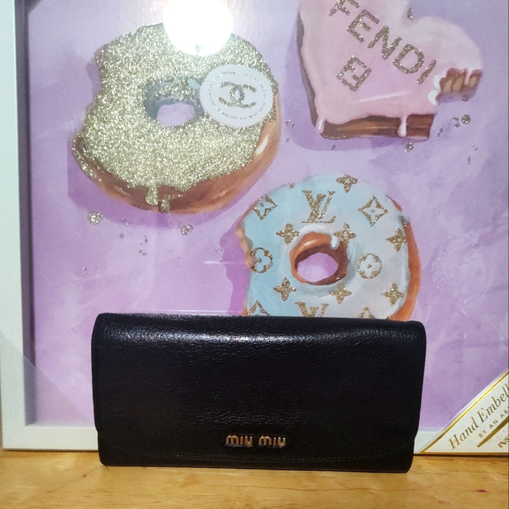 Miu Miu Black Long Double Snap Wallet with COA